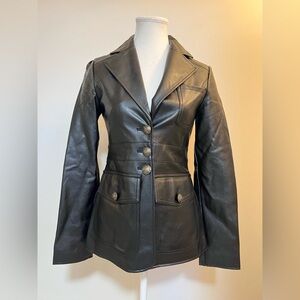 Steve Madden Black Faux Leather Tailored Blazer Jacket XS Gold Buttons